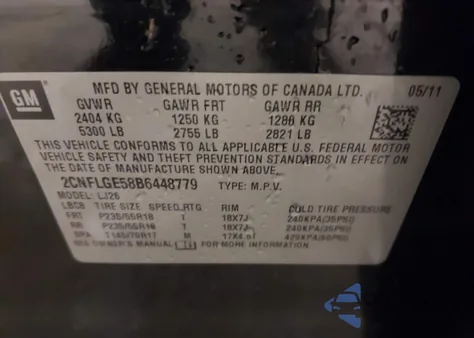 2011 Chevrolet Equinox Ltz z USA, uszkodzony, nr VIN 2CNFLGE58B6448779